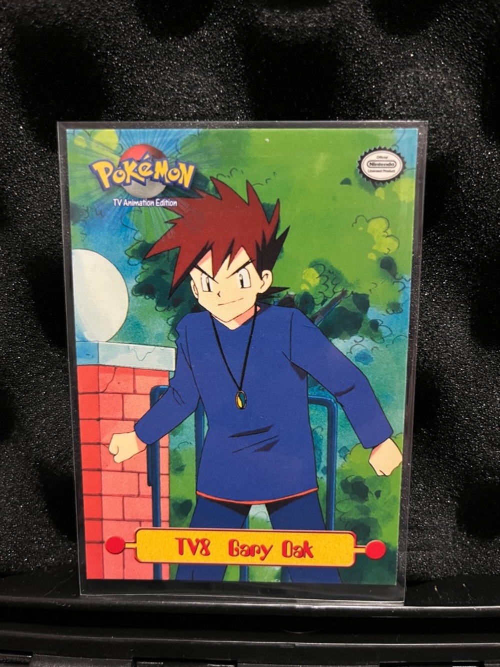 Pokemon TV8 Gary Oak Blue Shirt Red Hair Trading Card